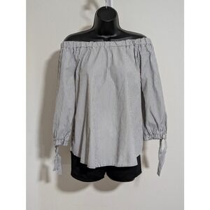 Potter's Pot Off Shoulder Striped Blouse Top Long Sleeve Tie Cuff Large